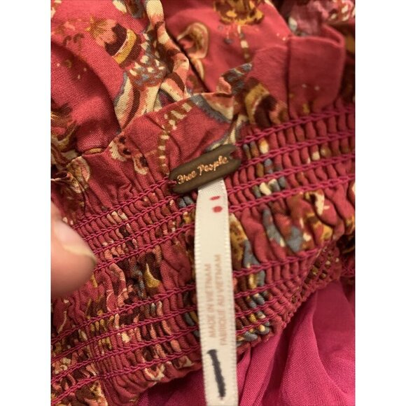 Free People Sweet Escape Smocked Shirred Maxi Dress Size S Boho Pink Floral NEW - Picture 9 of 9